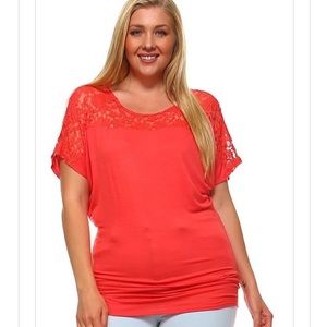 💖PLUS SIZE💖🌴CORAL LACE PLUS SIZE TOP